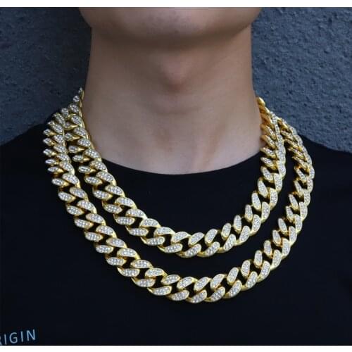 Iced Out Paved Rhinestone Link Chain 18MM Gold Miami Curb Cuban Chain CZ Bling Rapper Necklace Bracelet for Men HipHop Jewelry
