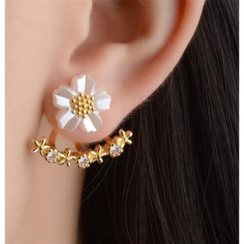 TJP Cute Gold Flower Female Earrings Jewelry Top Quality 925 Silver Earring For Women Wedding Party Accessories Trendy Lady Gift