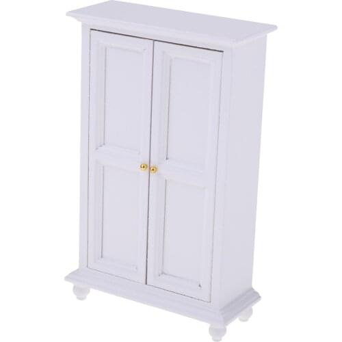 1:12 Dollhouse Miniature Furniture - White Wooden Wardrobe Cabinet, Realistic Model Home Display, European Style