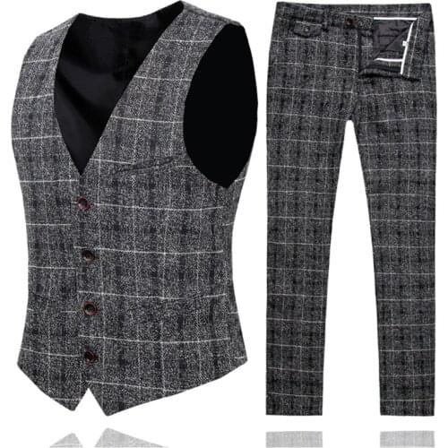 Fashion Men Plaid Pant and Vests Asia Size S - 5XL Slim Design Business Mens Casual Dress 2019 New Men Wedding 2 Piece Set