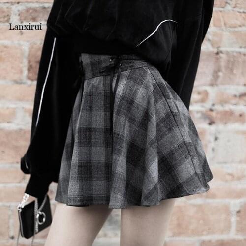 Preppy Style Women Fashion Skirts Autumn Plaid Skirt Female High Waist Lace Up Mini Skirt For Girls A-Line Skirt Winter