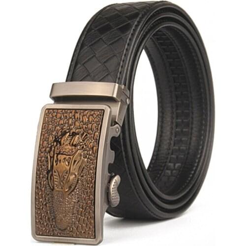 Braided Pattern Designer Men Belts Real Plaid Leather Strap Pure Black Automatic Buckle Male Waistbands Jeans Belt Men Luxury
