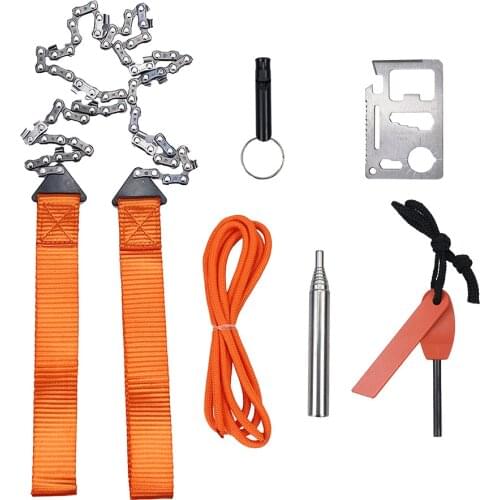 Six-piece outdoor camping survival portable tool set, whistle umbrella rope fire stick tool card hand zipper saw survival kit