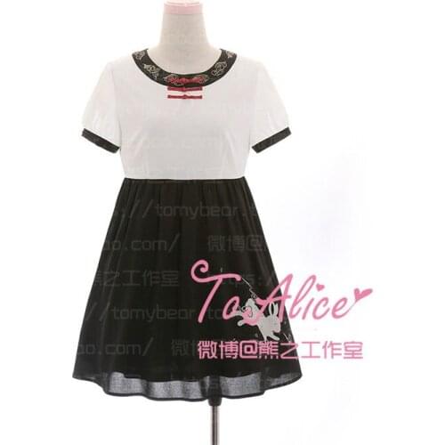 "Jade Hare Rabbit" Womens Chinese Style Clouds Printed Collar Short Sleeve Summer Dress Bunny Patchwork Cute One-piece