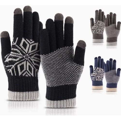 2021 new touch screen gloves autumn and winter mens cold-proof plus velvet thick warm knitted woolen gloves