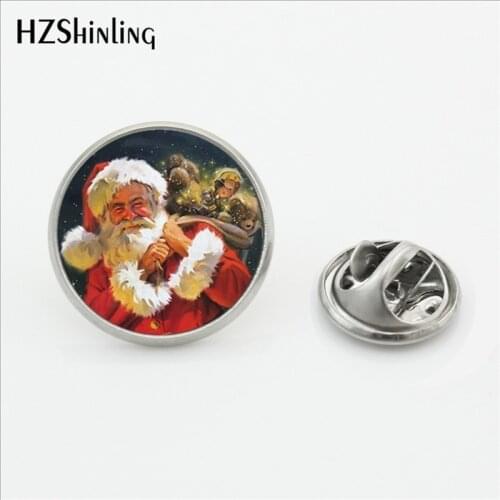 2017 New Arrival Santa Claus Collar Pin Vintage Christmas Jewelry Glass Dome Father Christmas Stainless Steel Lapel Pin Brooches