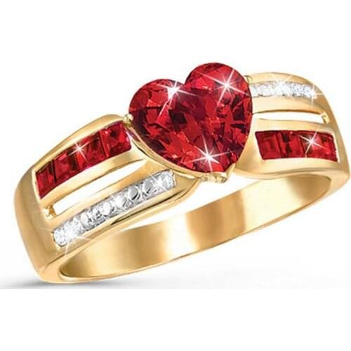 UUNICO new Female Ring Red Transparent Zircon Ring Girlfriend Birthday Present Glamour Couple Double Love Engagement Ring