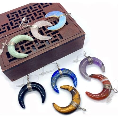 Natural Stone Pendant Necklace Moon Shape DIY Handmade Jewelry Accessories Wholesale Earring Pendant Mixed Color Gift