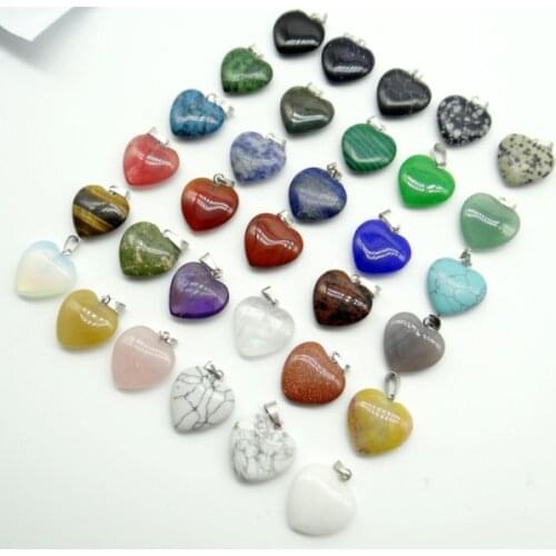 20mm Natural Stone Heart-shaped tiger eye Quartz crystal Turquoises stone Charms Pendants for diy Jewelry Making necklace 50pcs