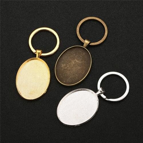 2pcs Metal Blank Keychains Base Oval 30x40mm Pendants Setting Cameo Cabochon Key Rings Base Craft Diy Jewelry Making Accessories