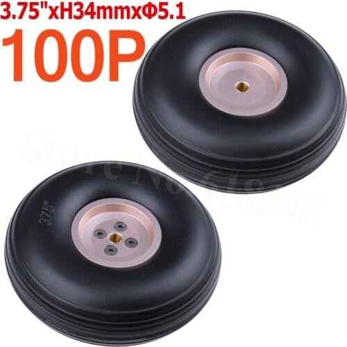 100pcs /Lot 3.75"/ 95mm Rubber Tail Wheels Tire Alloy Hub Core Thickness:34mm Axle hole: 5.1mm For RC Airplane Parts