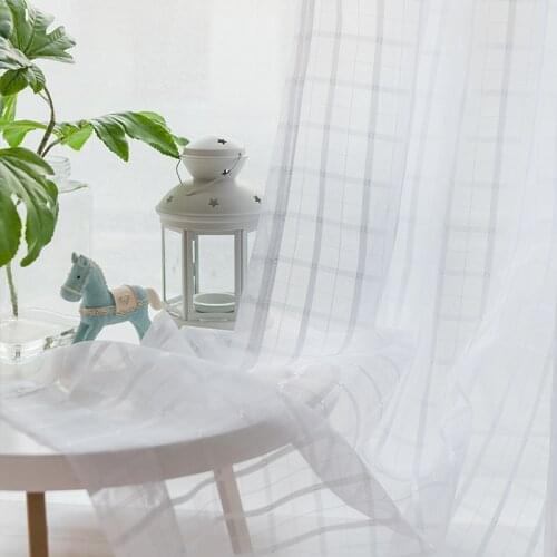Modern White Fabric Drapes Soft Plaid Tulle Curtains For Living Room Bedroom Decorative Window Treatment