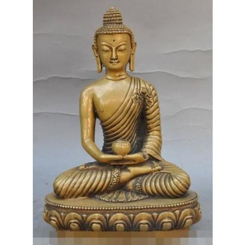 7.5" Tibet Buddhism Bronze Temple Joss Shakyamuni Sakyamuni Buddha Bowl Statue