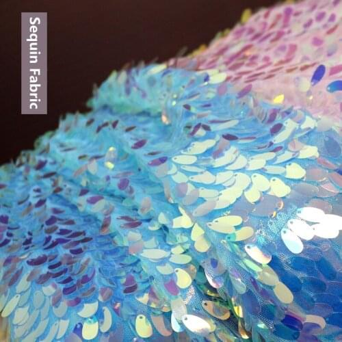 Fantasic Color Blue Pink Sequins Elliptical Mesh Net Fabric For Wedding Dress Background Deco Toys Dress Diy