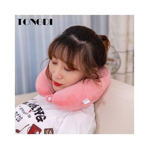 TONGDI Neck Protection Memory Foam Pad U Shaped Travel Pillow Cushion Airplane Travel Sleep Head Rest Support Soft Foam Car