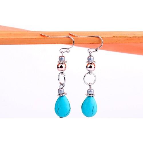 Retro Ethnic Wind Turquoise Water Drop Love Earrings Leaf Pendant Natural Stone Earrings Women Charm Pendant Accessories