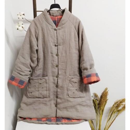 Women Loose Chinese Style Parkas Padded Coat Outerwear Ladies Patchwork Topcoat Female 2019 Retro Overcoat Winter Coat