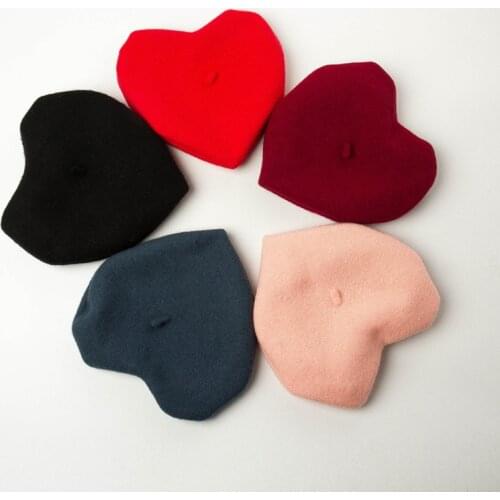 A big love hat New fashion women berets female winter wool beret heart shape beret solid color warm wool hats