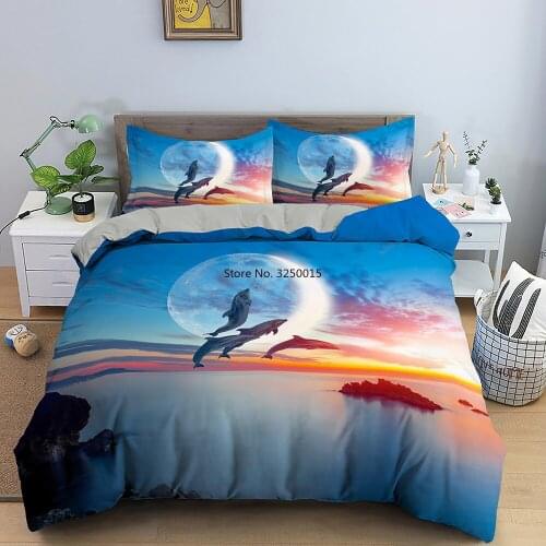 2-3Pcs 3D Duvet Cover Sets Quilt Covers Comforter Cover Set Dolphin Bedding Set King Queen Full Double Single Size Bed Linens