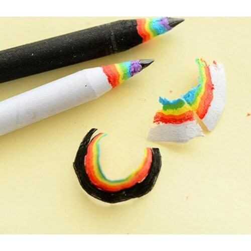 2 Pcs Pack Fashion Black White Rainbow Wooden Pencil Creative Student Writing Drawing Gift School Prize Supplies Stationery Set