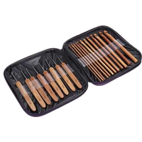 20Pcs/Set Bamboo Crochet Hooks Set 3-10mm Sewing Needles Wood Knitting Hooks for DIY Yarn Sweater Scarf Hat Weaving Tools