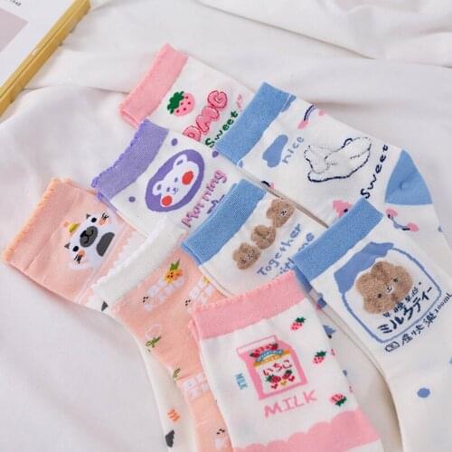 3pairs/set Ladies Comfortable Cotton Socks New Fashion Cartoon Animal Embroidery Series Women Harajuku Crew Socks