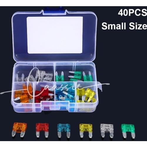 40Pcs Profile Mini Small Size Blade Car Fuse Assortment Set for Auto Car Truck 5/10/15/20/25/30A Fuse with Plastic Box