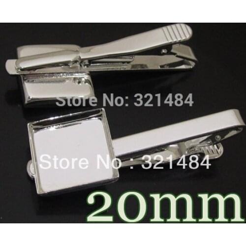 50pcs Silver plated Mens Tie Clip Blank Base Cufflinks Square 20mm bezel setting