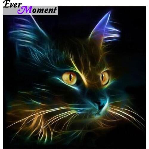 Diy square drill diamond painting cross stitch mosaics Full embroidery animal Light black cat face diamond embroidery ASF621