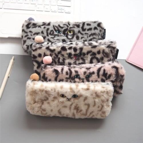 Leopard Print Cat Face Large Capacity Pencil Bag Stationery Storage Organizer Pencil Case School Supply
