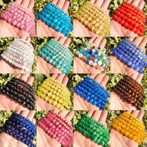 4-12mm Natural Pink White Blue Cat Eye Beads Hight Quality Round Loose Beads For Jewelry Making Moon Stone DIY Bracelet 15inches