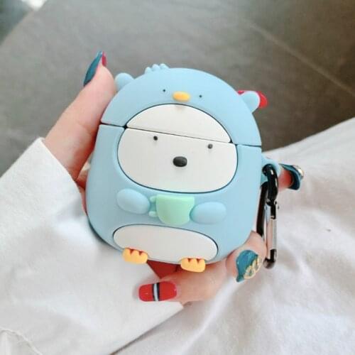 Drinking Water Bear Bluetooth Earphone Case for Airpods Cute Protective Cover for Airpods 2 Accessories with Keychain 3D Design