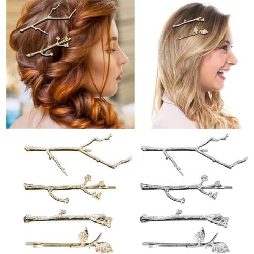 Coxeer 4Pcs/Set Creative Geometric Hair Clips Fashion Branch Vintage Alloy Hair Pin Bobby Pin Hair Accessories For Women Girls