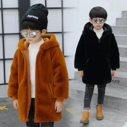 2021 Winter Boys Girls Hooded Faux Fur Coat Children Soft Velvet Overcoat Kids Cotton Outwear Girl Thinckening Warm Clothes W316