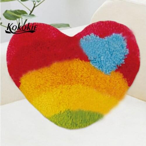 Diy home floor mat love heart printed tapijt latch hook rug knitting needle kit for carpet embroidery handwerken knooppakket
