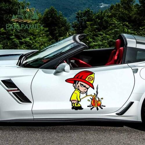 EARLFAMILY 43cm x 35cm Fireman Pee on Fire Lewd Car Sticker Windows Decals Windshield Decoration Air Conditioner Decals