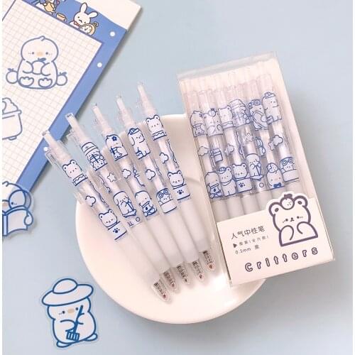 6pcs/Set Gel Pen Cute Cartoon Bear Black Ink Press Gel Pen Quick Drying Writing Pens School Office Supply Kawaii Stationery