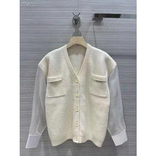 2021 High-end Autumn Runway New Design Beading Cardigan Sweater Knitted V-Neck Single Breasted Casual Cashmere Sweater