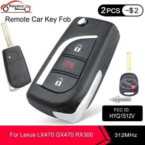 Keyecu Upgraded Remote Car Key fob 312MHZ 4D68 Chip for Lexus LX470 GX470 RX300 2002 2003 2004-2007 2008 2009 FCC ID: HYQ1512V
