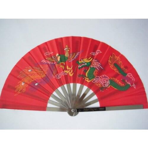 3colors red/black/golden dragon-phoenix double-sided thick stainless steel kung fu Martial arts fan tai chi performance fans