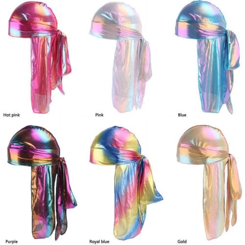 Colorful Military Camouflage Waves Long Tail Caps Bandana Turban Silky Durag Headwraps for Men and Women