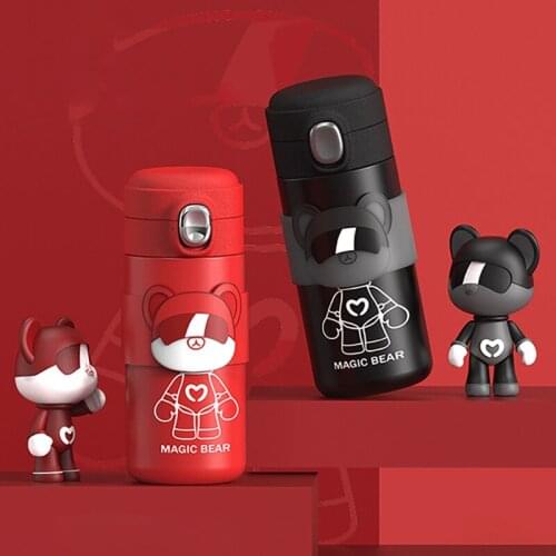 Creative magic bear modelling tactility temperature 304 stainless steel vacuum cup cartoon cute cover with a cup thermos mug