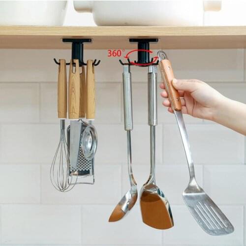 Kitchen Tool Bathroom Hook Wall Mounted 360° Rotating Coat Hanger Rack Spoon Towel Hanging Stroage Stand Holder #427