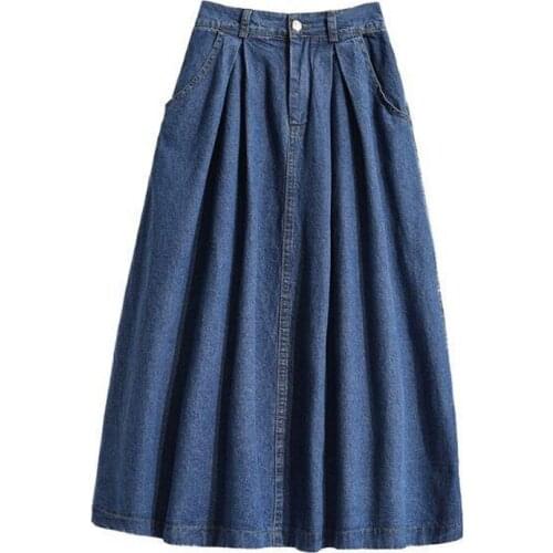 Summer Plus Size Denim Skirts Casual Solid A-Line Knee-Length Empire Skirts Womens Sexy Midi Skirt Faldas Mujer Moda 2020