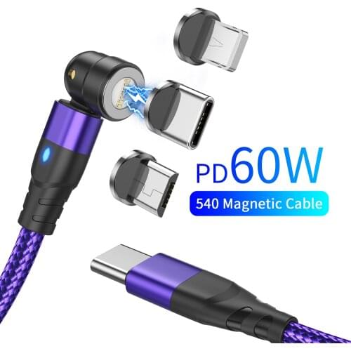 GTWIN New 60W PD Fast Charger Cable USB C To Type C Micro Magnetic Data Cables for iPhone Charging Wire for Macbook laptop