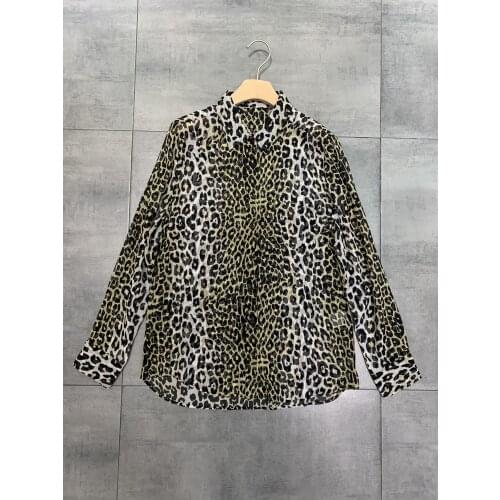 Fashion ladies 2021 new long sleeve sexy casual leopard print silk shirt 0105