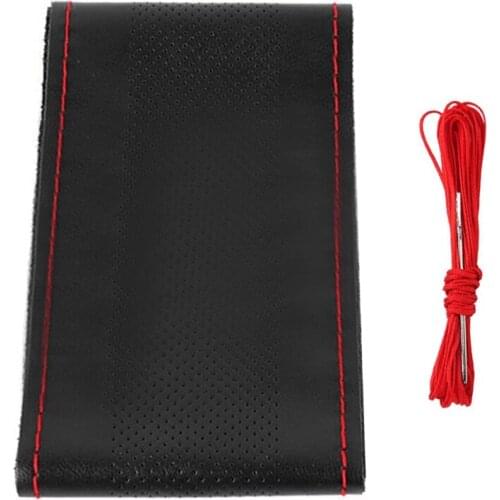 DIY Genuine Leather Steering Wheel Cover Hand-Stitched Braid Breathable Design Car Universal Diameter 38Cm