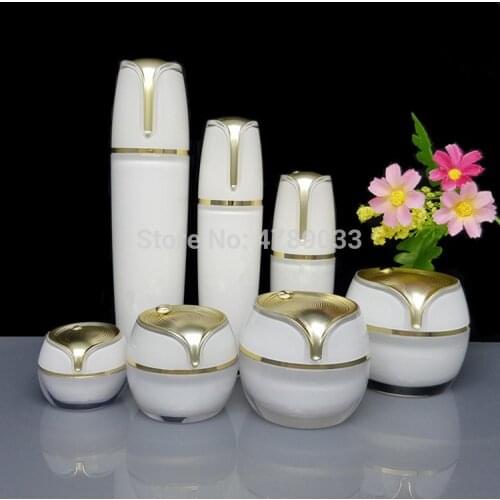 7pcs 10/15/30/50g White Acrylic Eye/Face Cream Jar 30/50/100ml Empty Cosmetic Lotion Containers DIY Sprayer Atomize Bottles