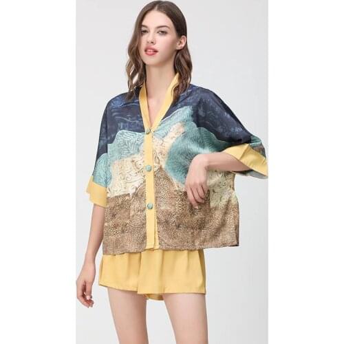 Silk Pajamas Womens Summer Short-sleeved Shorts Suit Loose Silk Thin Style Ink Style Fashion Can Be Worn Outside Home Clothes