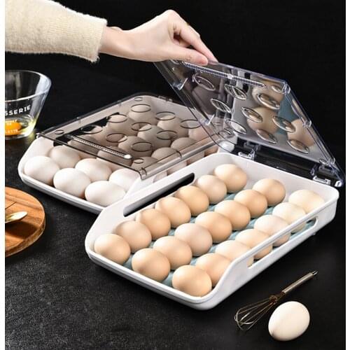 Stackable Egg Holder Auto Scrolling Down Refrigerator Freezer Cabinet Egg Tray Food Container Fresh Boxes Organizer Space Saver